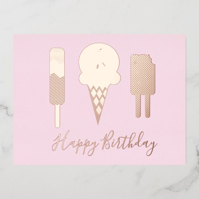 Happy Birthday Icecream Pink Foil Holiday  (Front)