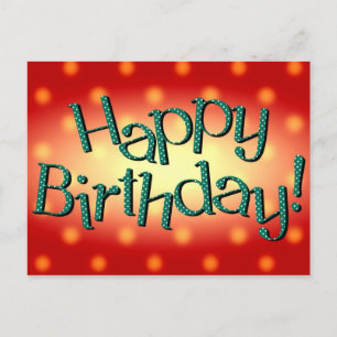 Happy Birthday in Colourful Red and Turquoise Postcard