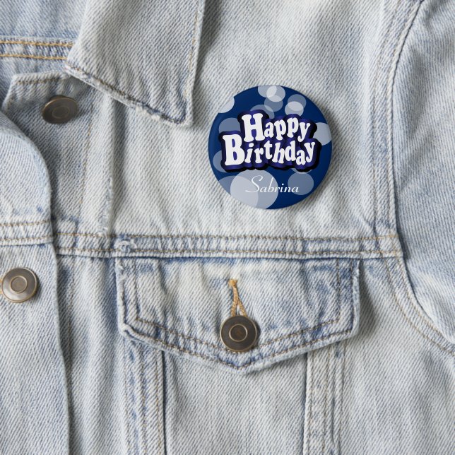Happy Birthday in Dark Blue Bokeh 6 Cm Round Badge (In Situ)