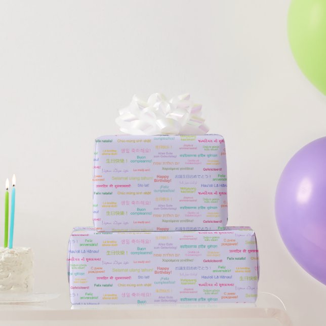 Happy Birthday in Different Languages Lilac Purple Wrapping Paper (Party Gifts)