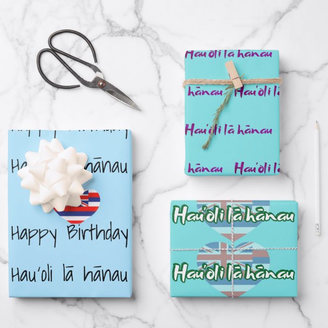 Happy. Birthday in Hawaiian Wrapping Paper Sheet (Front)