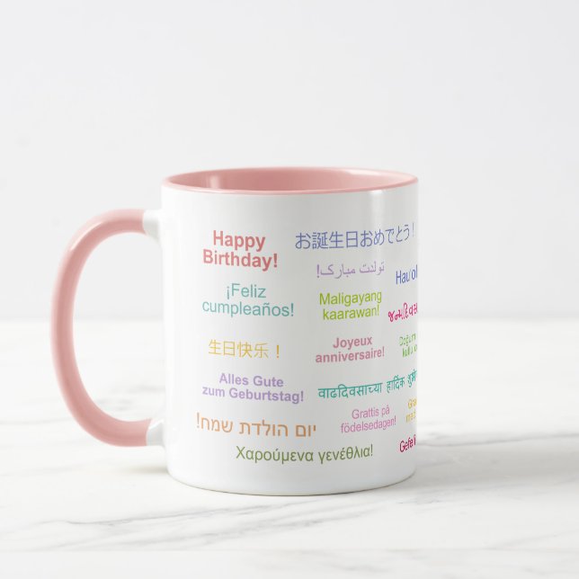 Happy Birthday in Many Different Languages Bday Mug (Left)