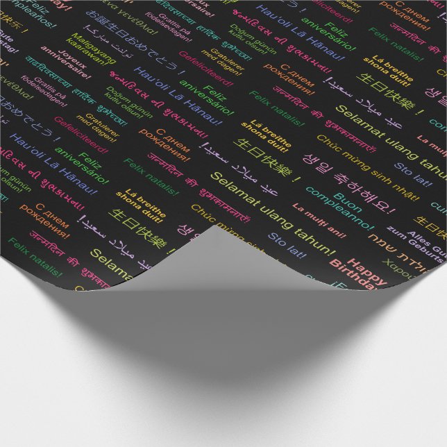 Happy Birthday in Many Different Languages Bday Wrapping Paper (Corner)