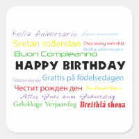 Happy Birthday in Many Languages Sticker