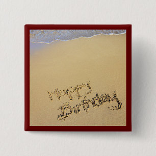 Happy Birthday in the Sand 15 Cm Square Badge