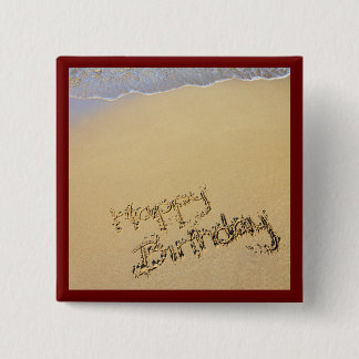 Happy Birthday in the Sand 15 Cm Square Badge