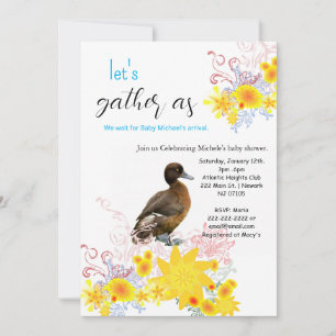 Happy Birthday Invitation Baby Duck Floral 