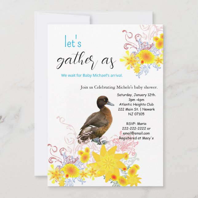 Happy Birthday Invitation Baby Duck Floral  (Front)