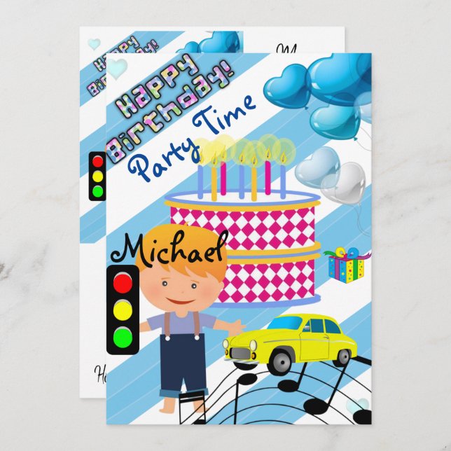 Happy Birthday Invitation Boy Car (Front/Back)