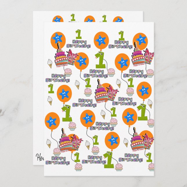 Happy Birthday Invitation First Birthday #1 (Front/Back)