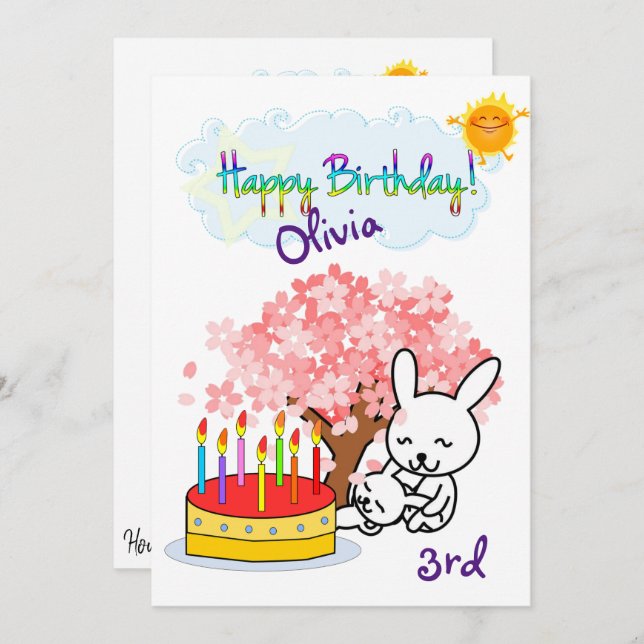 Happy Birthday Invitation Rabbit Cake (Front/Back)