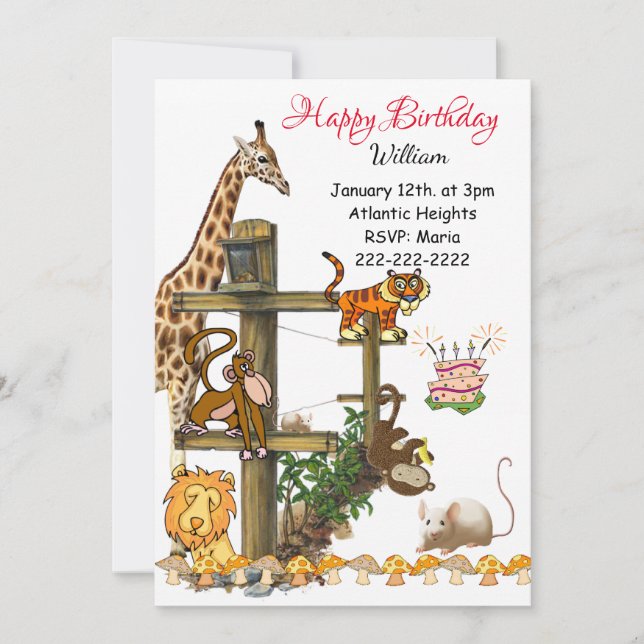 Happy Birthday Invitation Wildlife Animals  (Front)