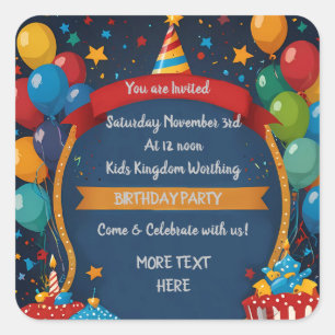 Happy Birthday Invite  Square Sticker