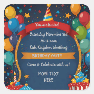 Happy Birthday Invite Square Sticker