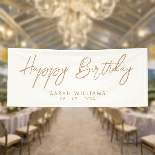 Happy Birthday Ivory Tan Modern Script Banner