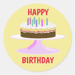 Happy Birthday jam sponge cake with candles Classic Round Sticker