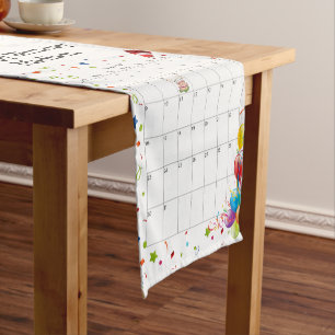 Happy Birthday January 2022 Calendar Short Table Runner