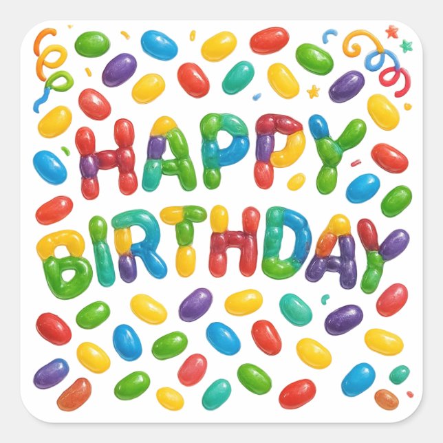Happy Birthday Jelly Beans Square Sticker (Front)