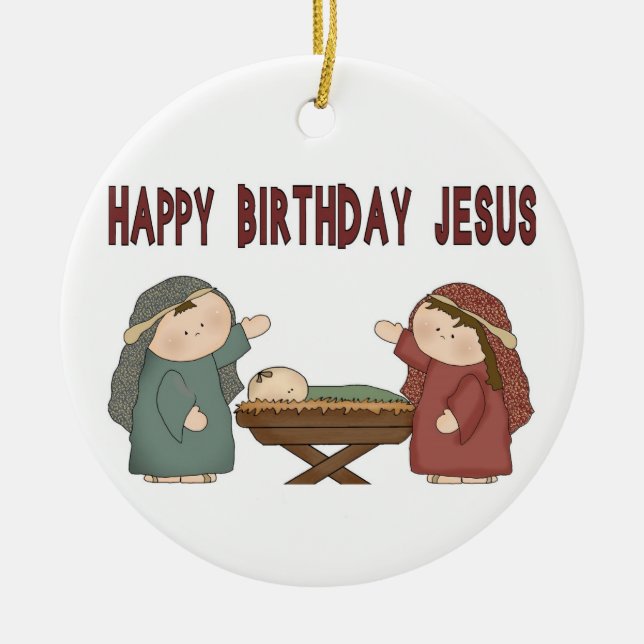 Happy Birthday Jesus! Ceramic Tree Decoration (Front)