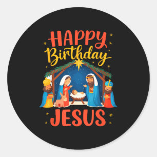 Happy Birthday Jesus Christian Christmas Nativity Classic Round Sticker
