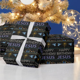 Happy Birthday Jesus Christian Christmas Sweater Wrapping Paper