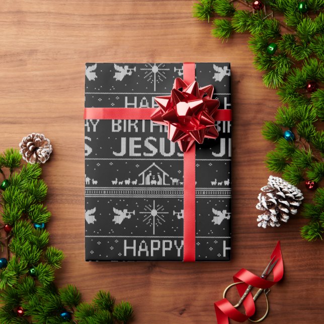 Happy Birthday Jesus Christmas Christian Christ  Wrapping Paper (Holiday Gift)