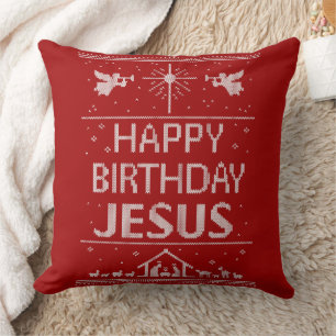 Happy Birthday Jesus Christmas Christian Nativity Cushion