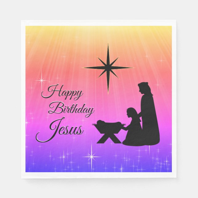 Happy Birthday Jesus, Christmas Nativity Napkin (Front)