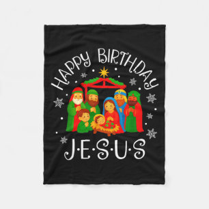 Happy Birthday Jesus Christmas Pajamas Xmas Squad  Fleece Blanket
