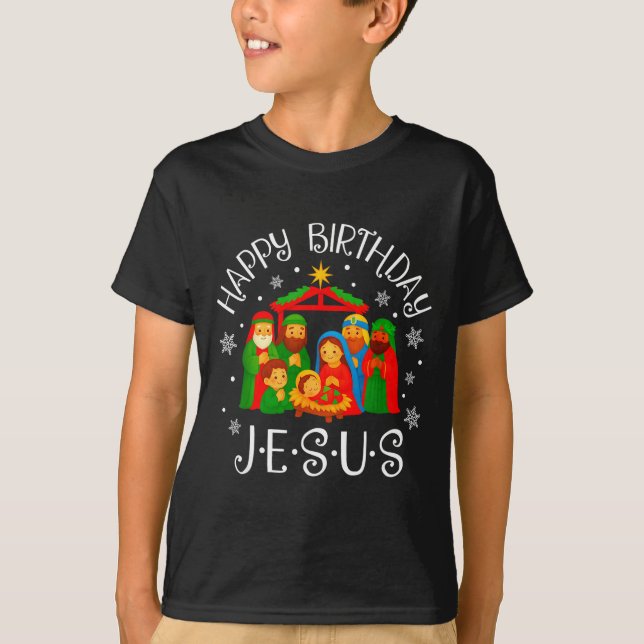 Happy Birthday Jesus Christmas Pajamas Xmas Squad  T-Shirt (Front)