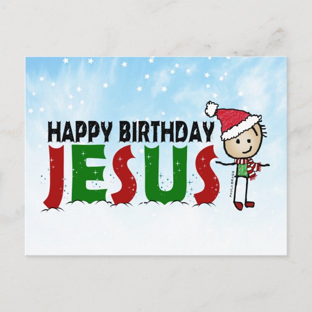 Happy Birthday Jesus Christmas Stickman Postcard (Front)