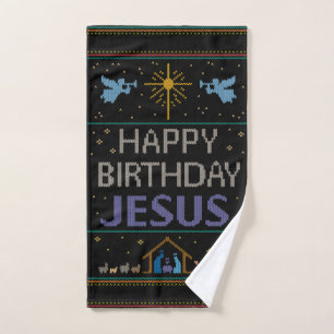 Happy Birthday Jesus Christmas Sweater Christian Bath Towel Set