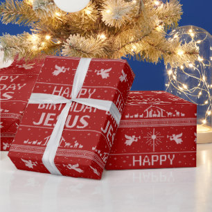 Happy Birthday Jesus Christmas Sweater Christian Wrapping Paper