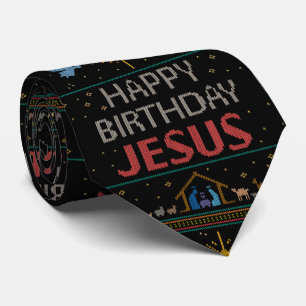 Happy Birthday Jesus Christmas Sweater Religious Tie