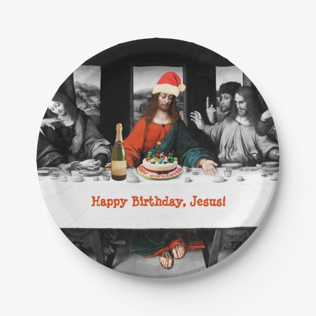 Happy Birthday, Jesus! Funny Christmas Paper Plate (Front)