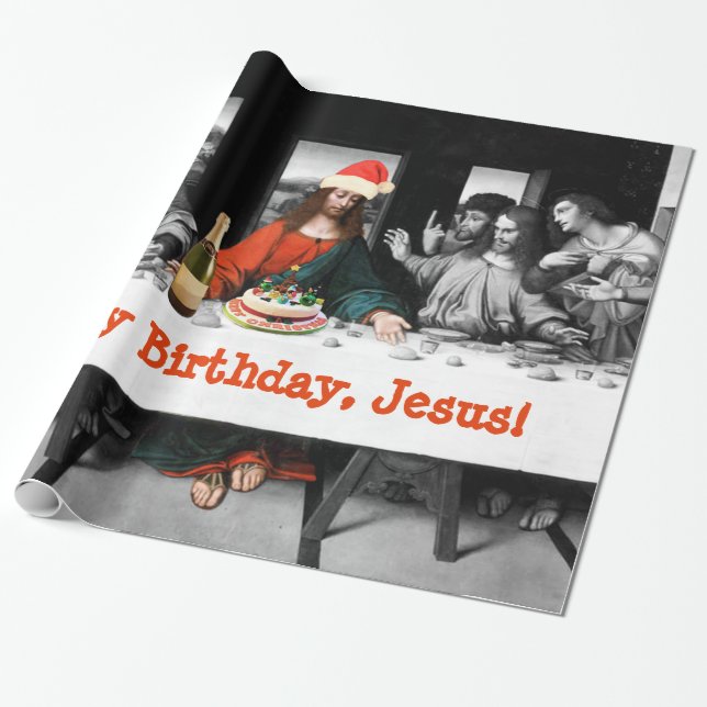 Happy Birthday, Jesus! Funny Christmas Wrapping Paper (Unrolled)