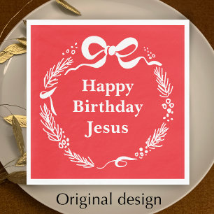 Happy Birthday Jesus Hand Drawn Bow Christmas Napkin