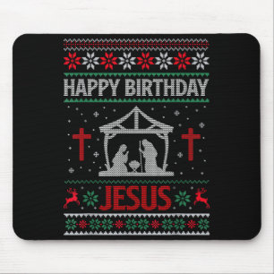 Happy Birthday Jesus Holiday Ugly Christmas Sweate Mouse Pad