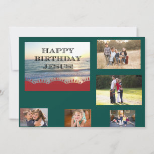 Happy Birthday Jesus Red Christmas Trees 5 photos Holiday Card