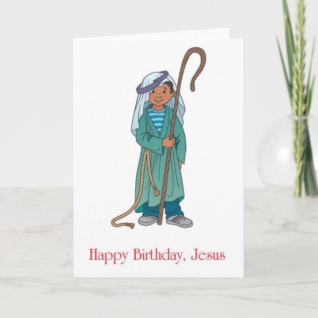 Happy Birthday Jesus Shepherd Boy Holiday Greeting Card (Front)