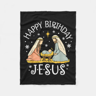 Happy Birthday Jesus Ugly Christmas Sweater Christ Fleece Blanket