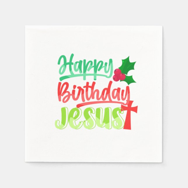 Happy Birthday Jesus Xmas Merry Christmas Gift Napkin (Front)