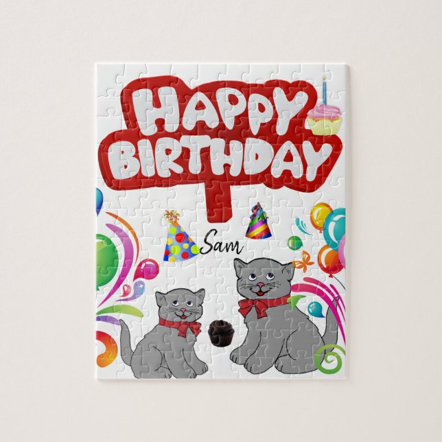 Happy Birthday Jigsaw Puzzle Cats (Vertical)