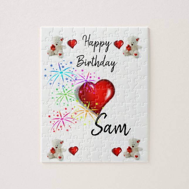 Happy Birthday Jigsaw Puzzle White Teddy Bear (Vertical)