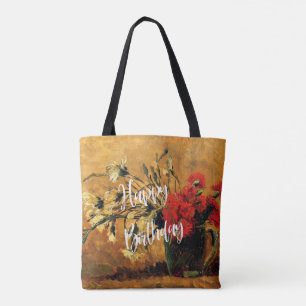 Happy Birthday, Jug with Red and White Carnations Tote Bag