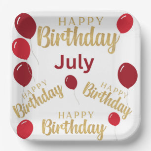 Happy birthday July birthdays Paper Plate
