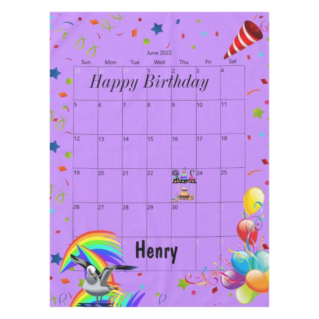 Happy Birthday June 2022 Tablecloth  (Front)