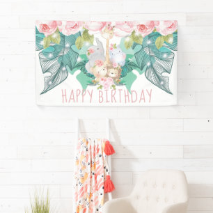 Happy Birthday Jungle Animals Girl Birthday Banner