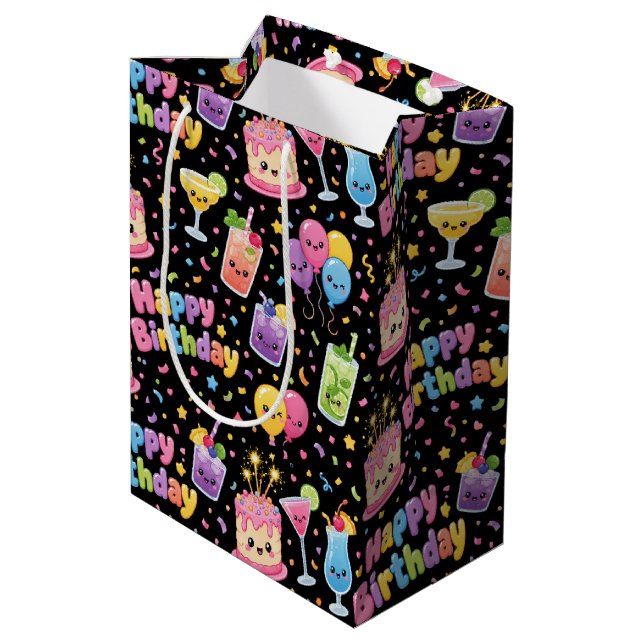 Happy Birthday Kawaii Art Party Medium Gift Bag (Back Angled)