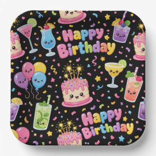 Happy Birthday Kawaii Art Party Paper Plate